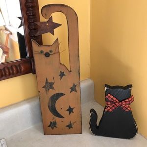 **SOLD**Wood Black & Ginger Cat Decorations